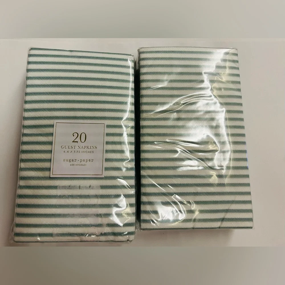 New 40 Sugar Paper Guest Napkins Green and White Stripes 4.4